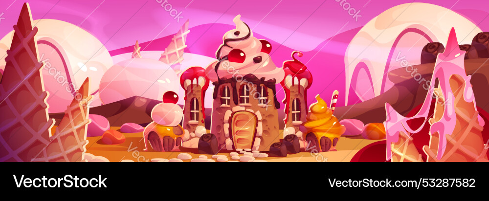 Fantasy Candy Castle Landscape Vector Image