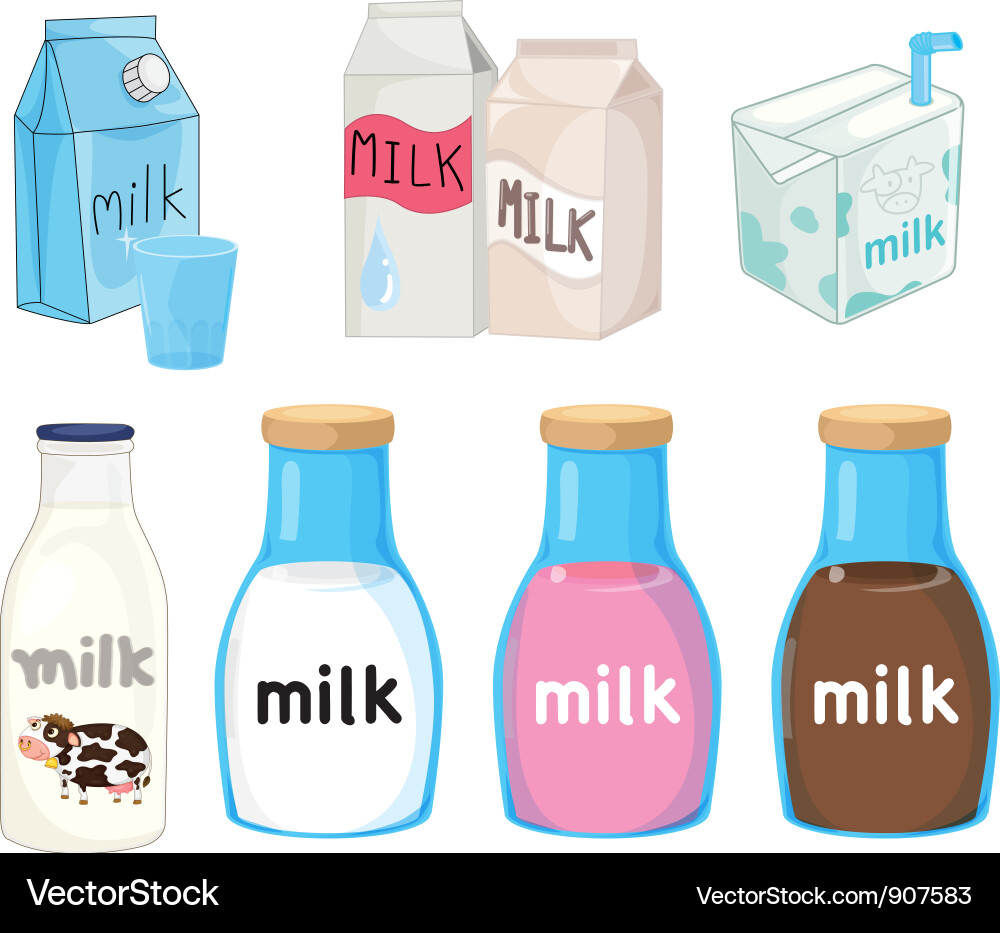 Assorted Milk Bottles and Cartons Vector Image
