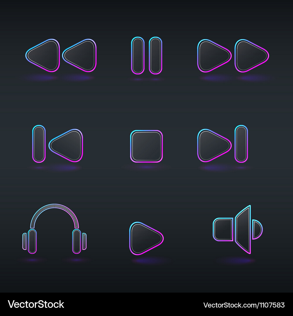 Fluorescent neon media buttons icon Vector Image