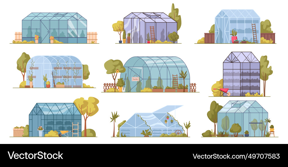 Greenhouse mit Pflanzen Orangerieglas Hothouse Greenhouse mit Pflanzen Orangerieglas Hothouse vektorbild