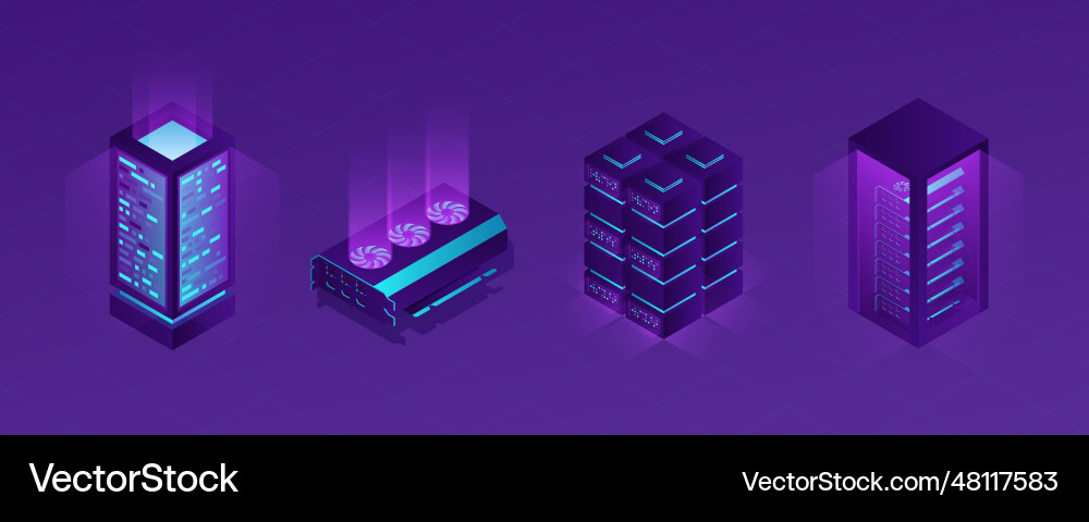 Isometric data center crypto server tech Isometric data center crypto server tech vector image