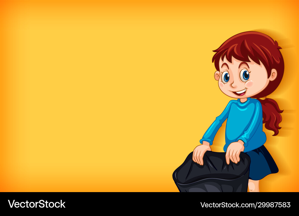 Plain background with girl and trash bag Plain background with girl and trash bag Vector Image