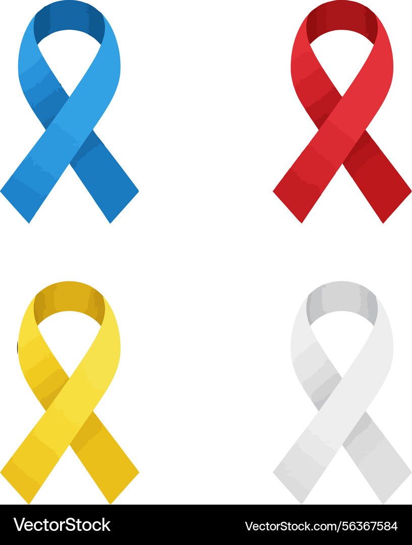 Awareness ribbons in blue red yellow and white Vector Image