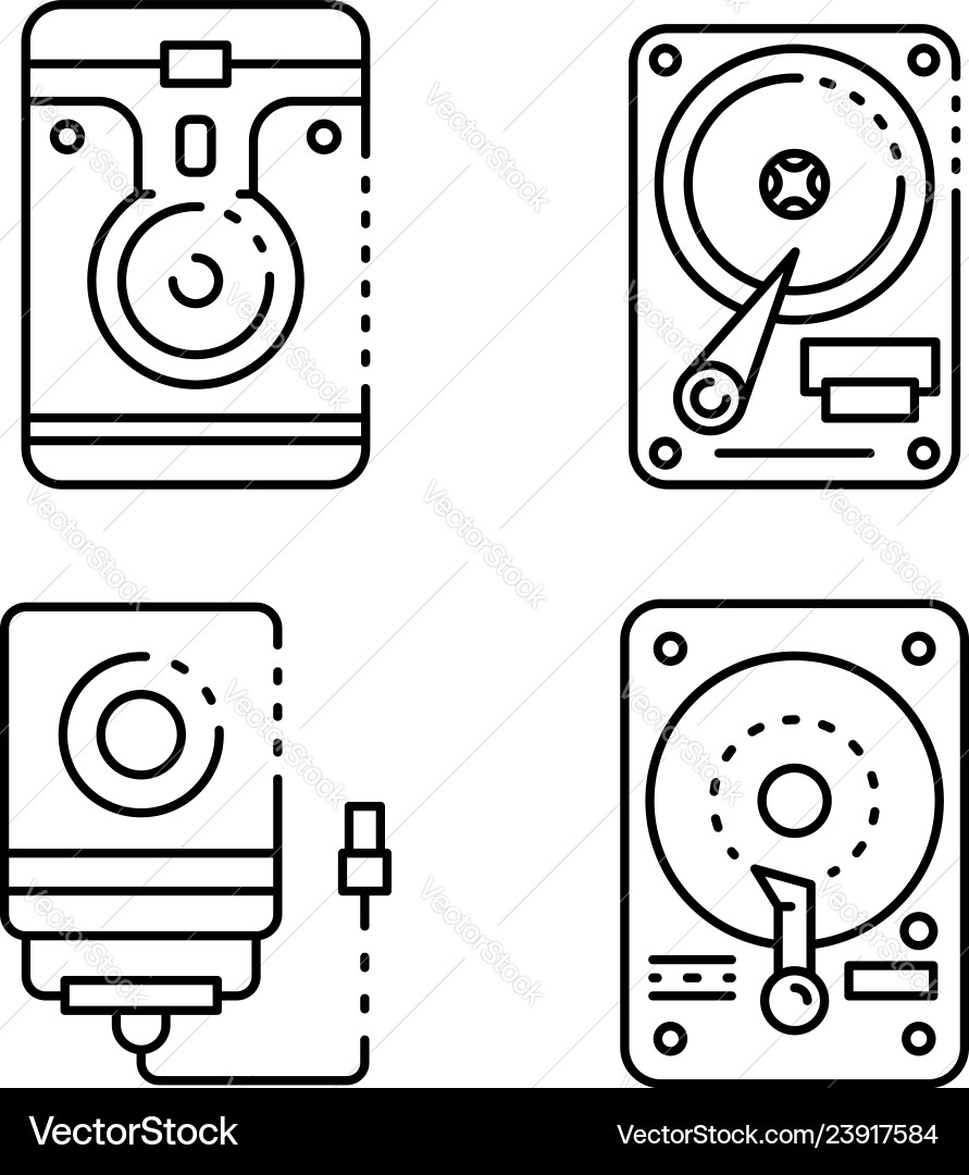 Hard disk icons set outline style Hard disk icons set outline style Vector Image
