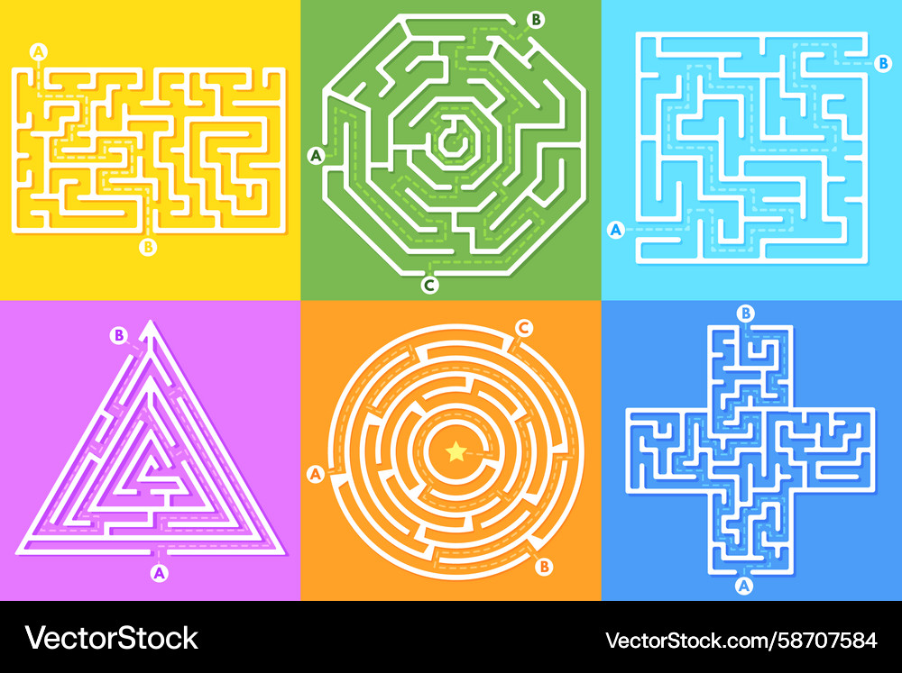Mazes direction choices maze labyrinth game Mazes direction choices maze labyrinth game Vector Image