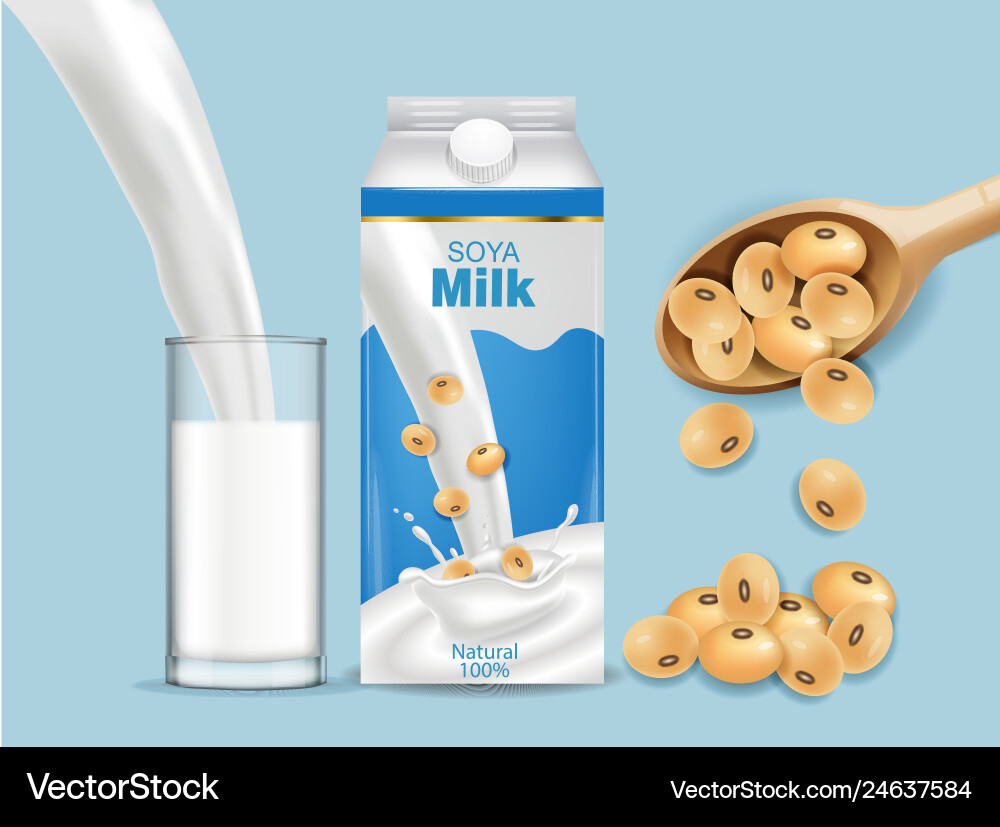 Soy milk mock up ads with splash realistic Soy milk mock up ads with splash realistic vector image
