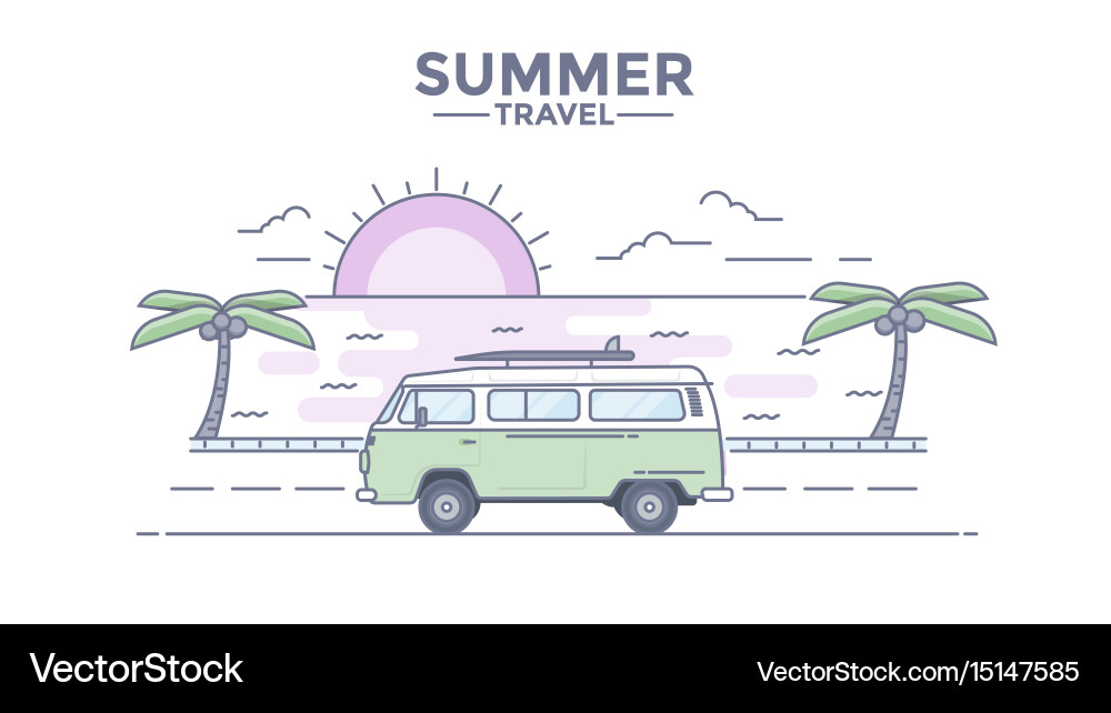 Flat line design header - journey bus vector image