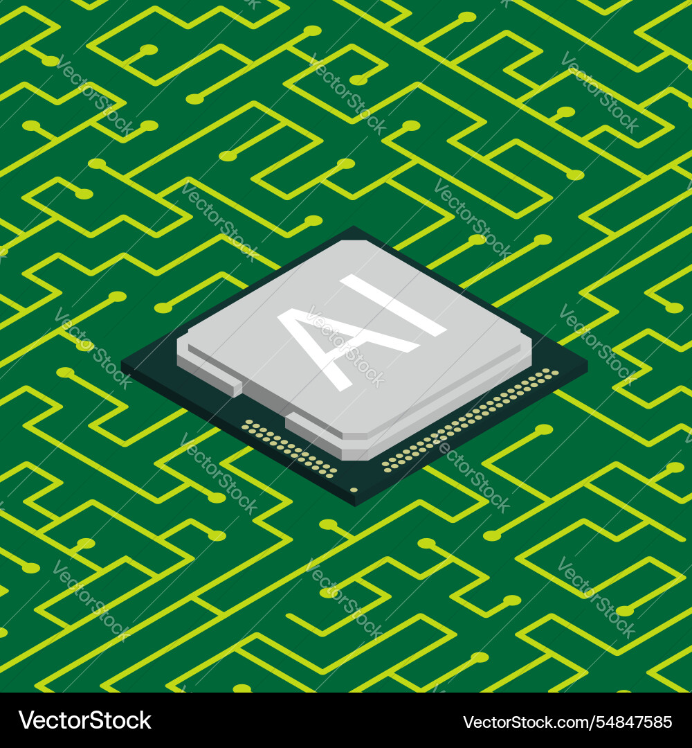 Isometric computer microchip for training vector image