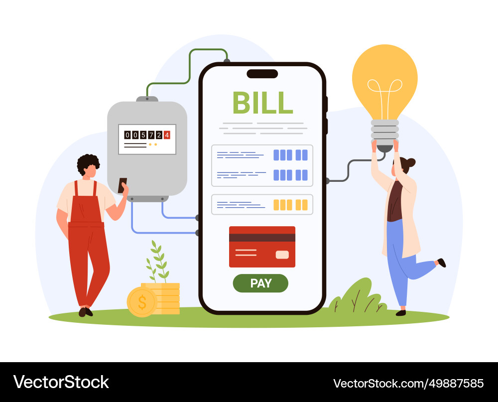 Pay for electricity using mobile application tiny Pay for electricity using mobile application tiny vector image