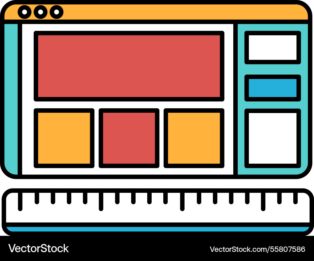 A computer monitor with ruler next A computer monitor with ruler next vector image