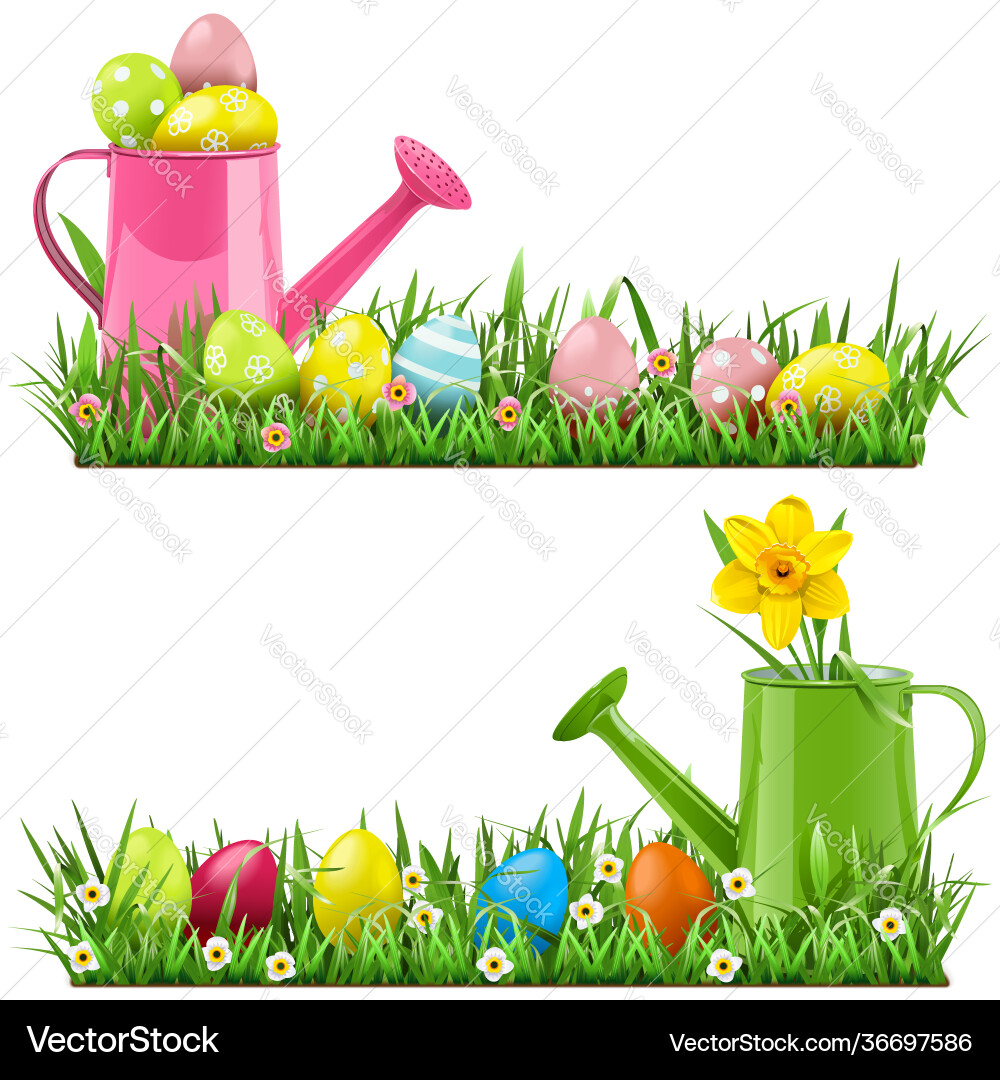 Easter Border with Watering Can vector image
