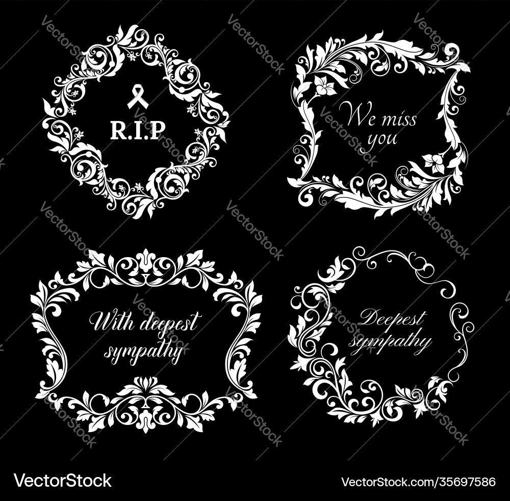 Funeral frames isolated floral borders set vector image