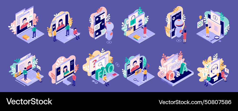 Isometric support faq set with twelve isolated Isometric support faq set with twelve isolated vector image