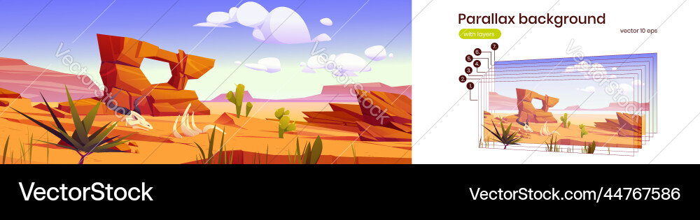 Parallax background with sand desert landscape vector image