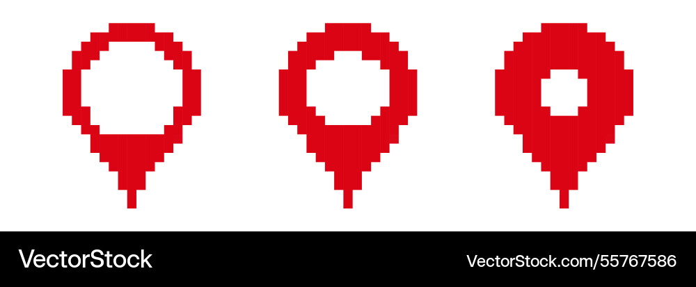 Pixelated red map markers in different sizes vector image