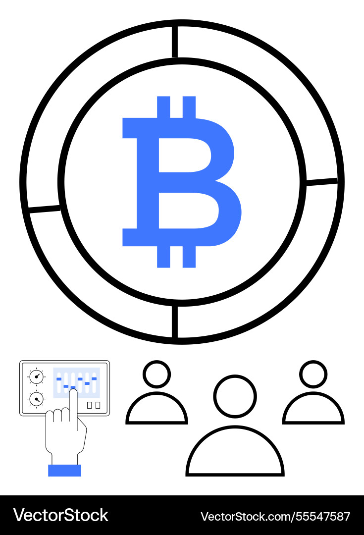 Bitcoin symbol in circular frame above simplified Vector Image