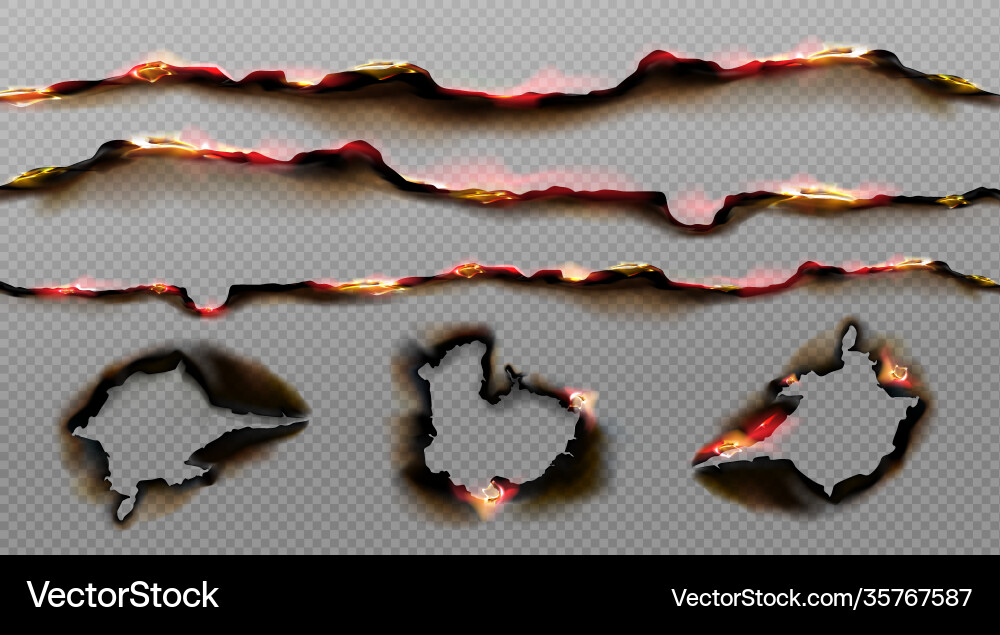 Burnt paper edges with fire and black ash Burnt paper edges with fire and black ash vector image