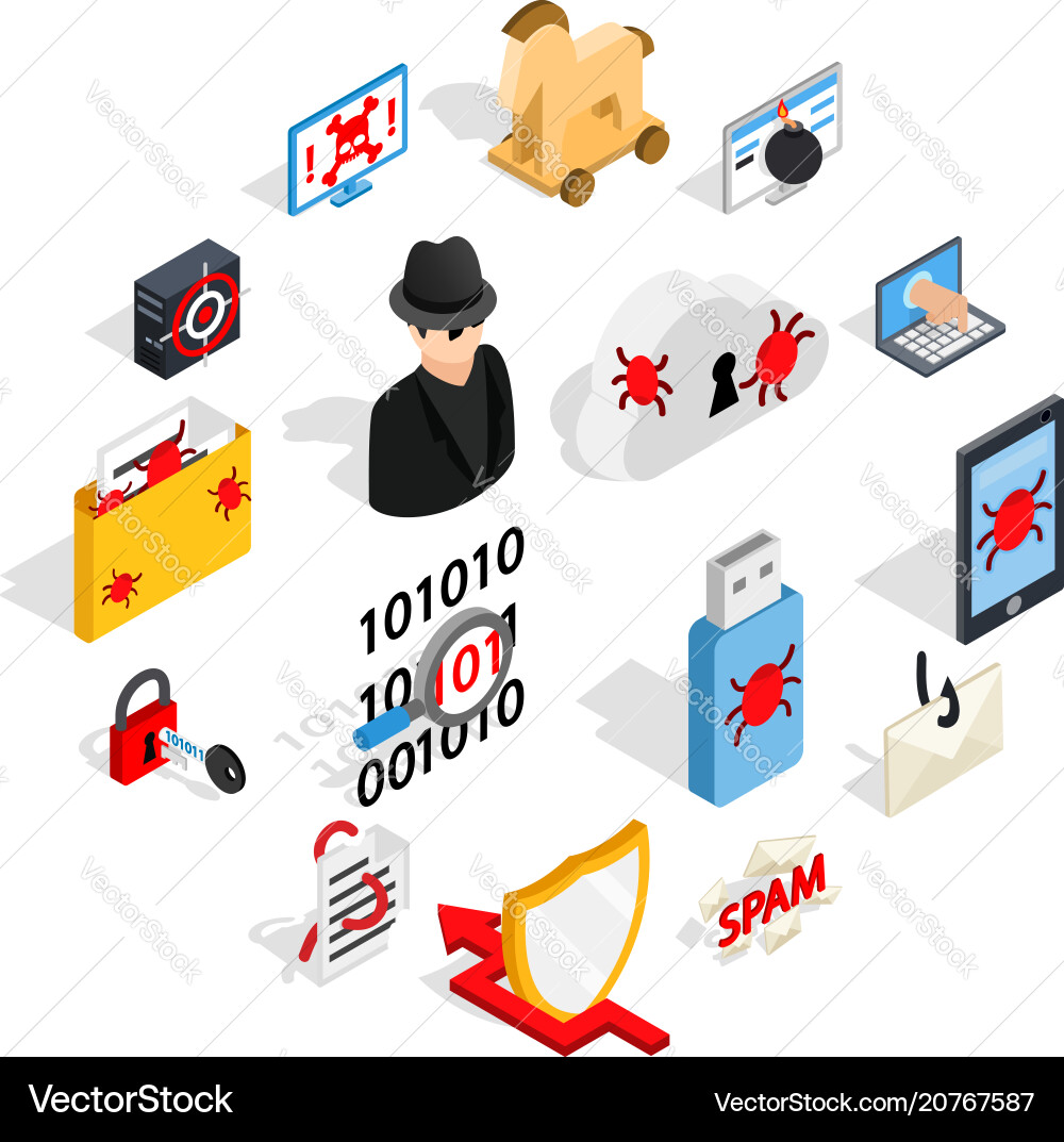 Hacking Icons - Isometric Style vector image