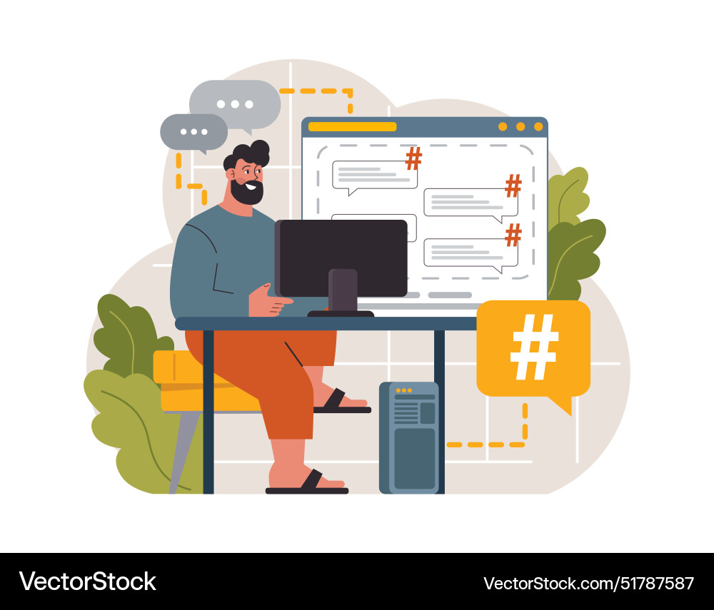 Hashtag character using digital device Vector Image