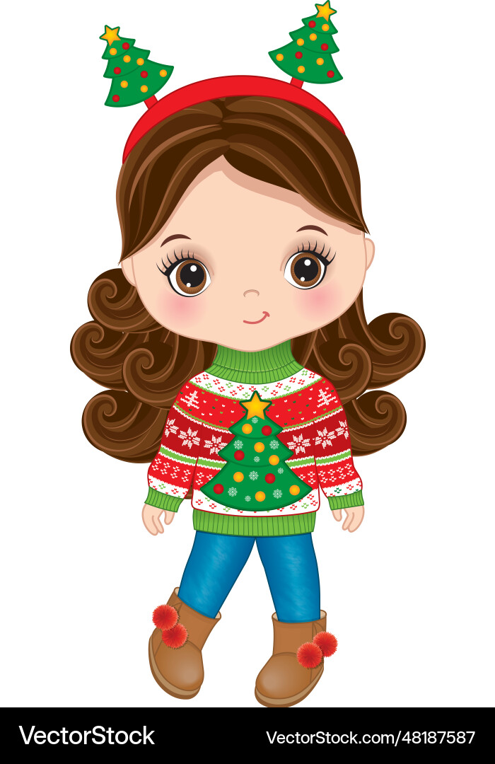 Image of cute girl in christmas sweater Image of cute girl in christmas sweater vector image