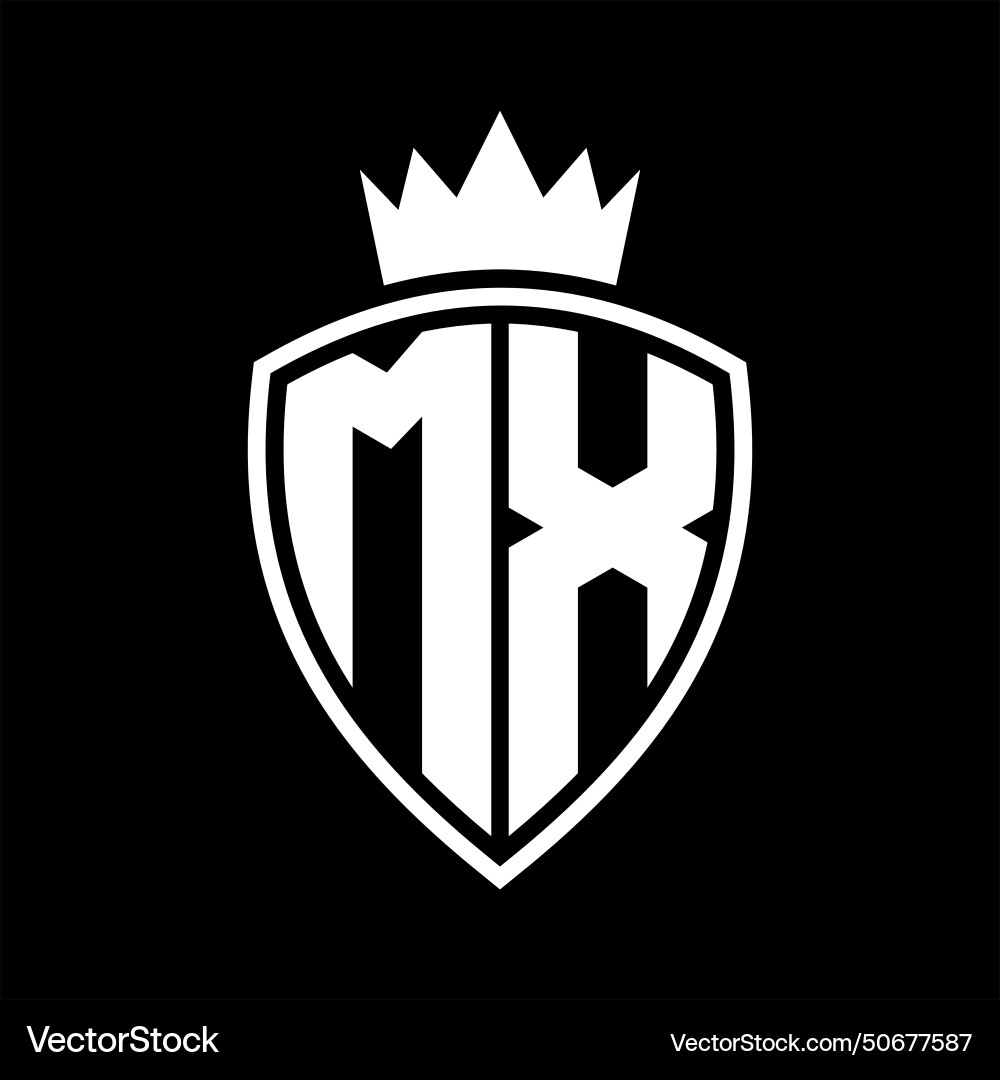 Mx letter monogram shield and crown outline shape Mx letter monogram shield and crown outline shape vector image