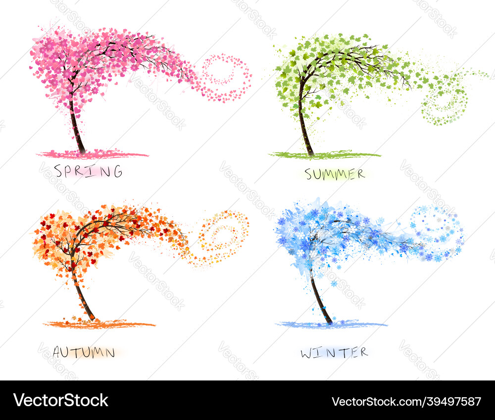 Nature four stylized trees representing different vector image