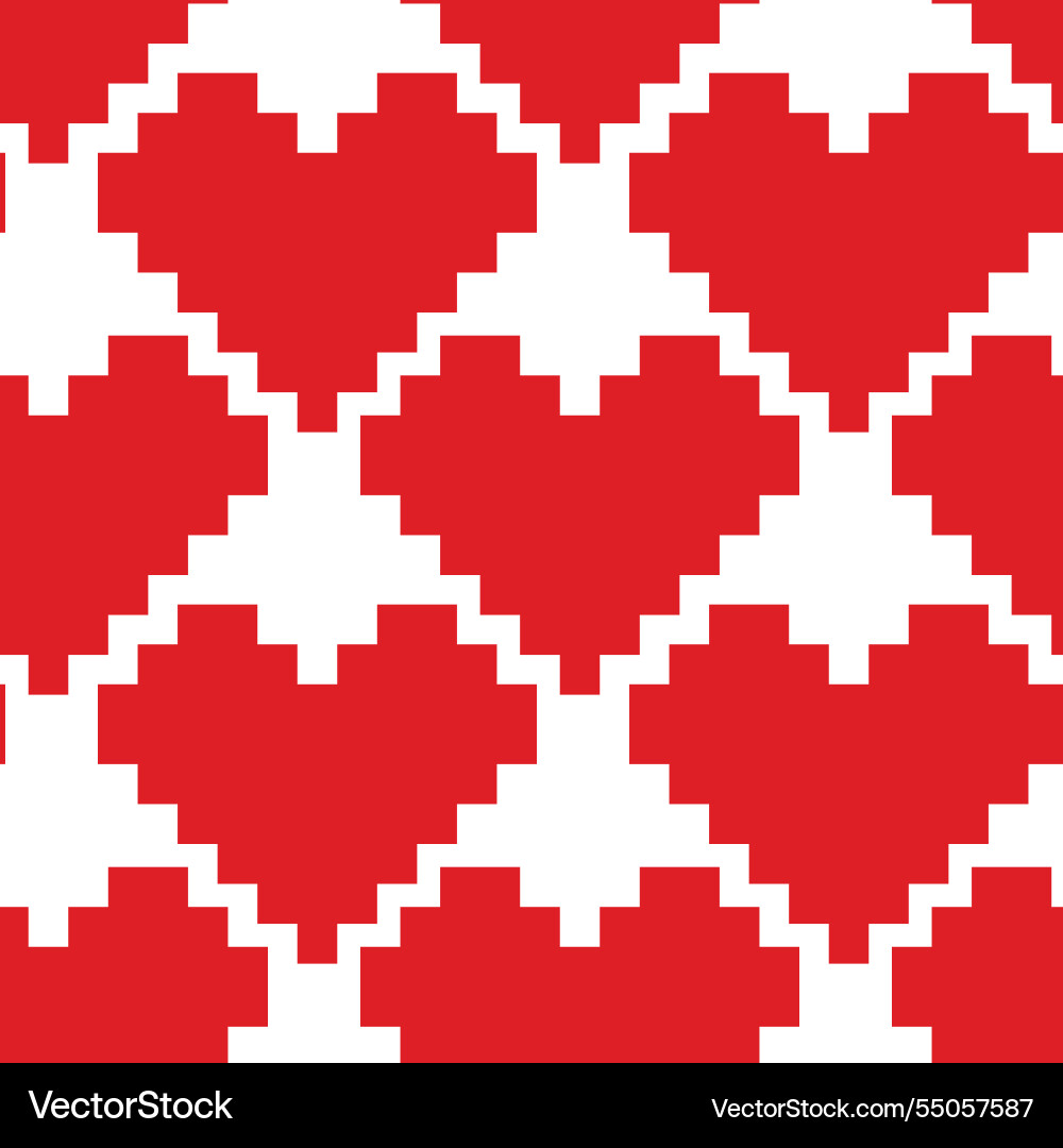 Pixels stylized heart shape seamless pattern Pixels stylized heart shape seamless pattern vector image
