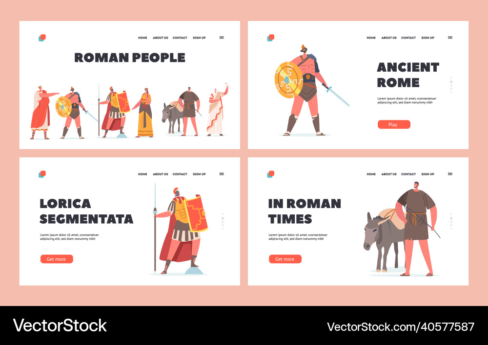 Roman people landing page template set ancient Roman people landing page template set ancient vector image
