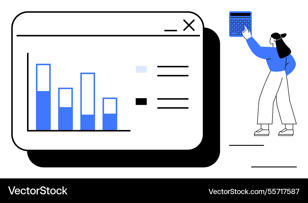 Woman analyzing bar chart data and using Woman analyzing bar chart data and using vector image