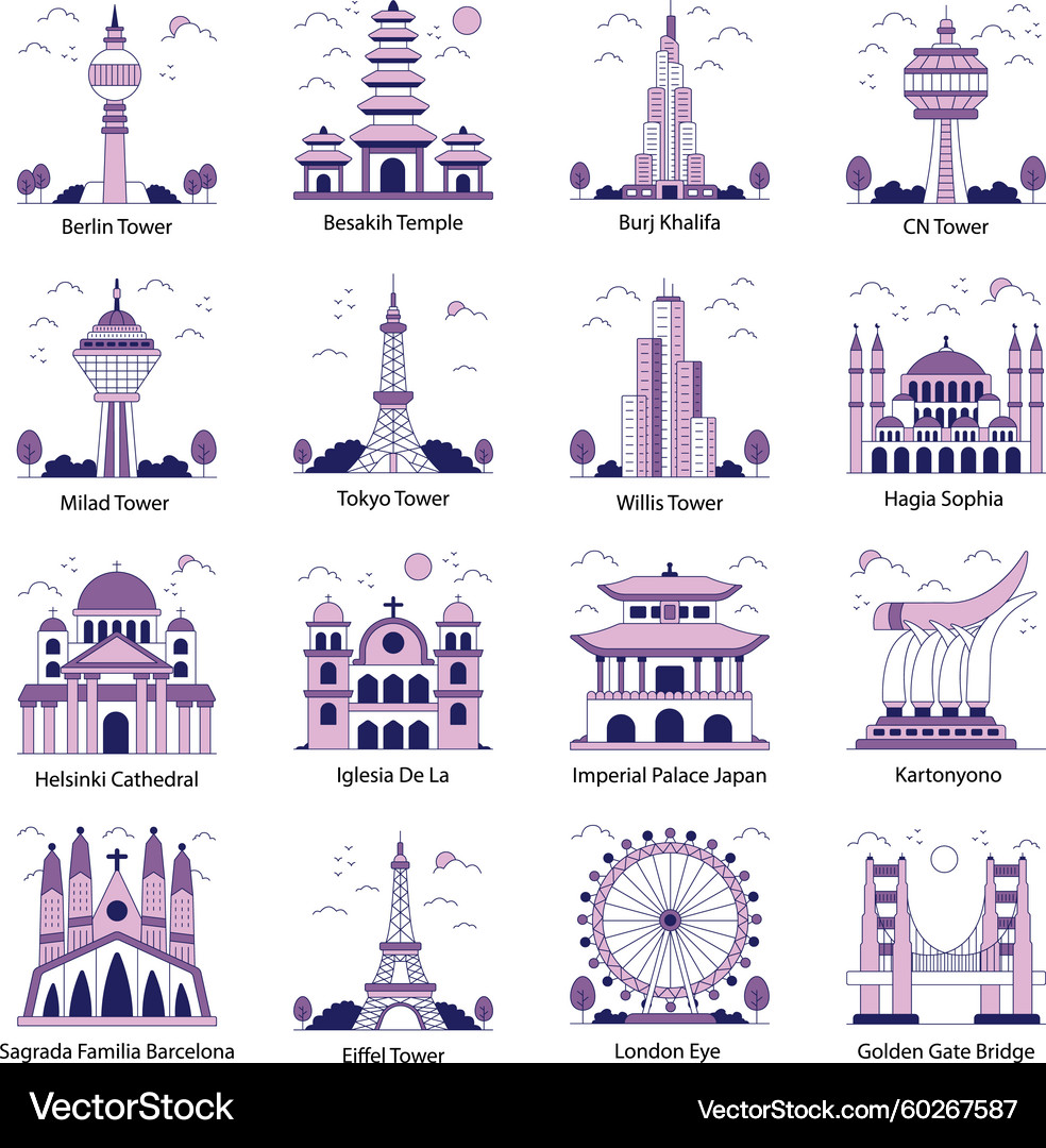 World Landmarks Collection Royalty Free Vector Image