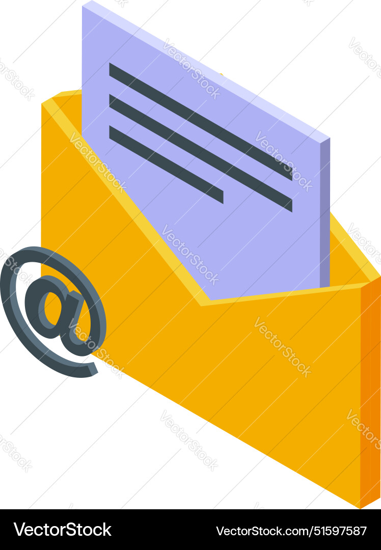Yellow open envelope with at symbol for email Vector Image