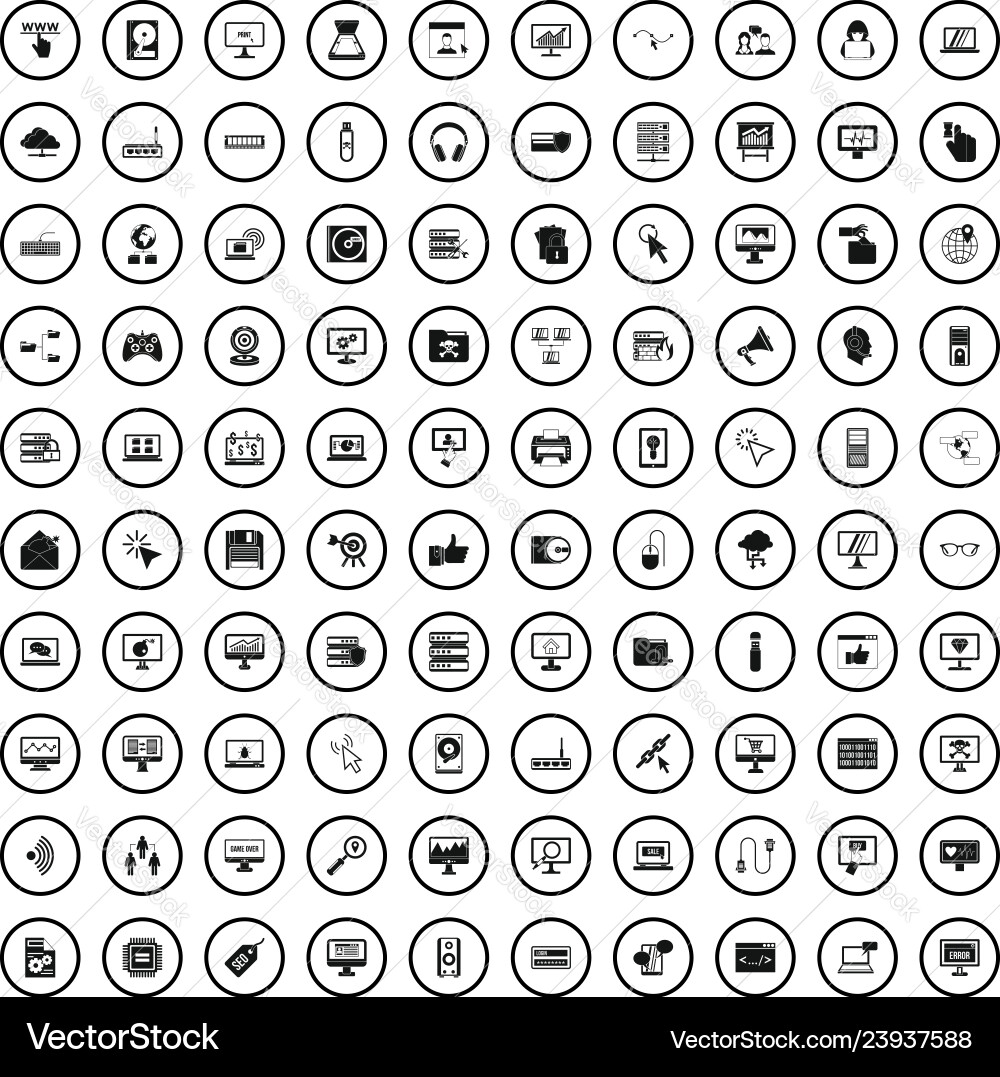100 computer icons set in simple style vector image