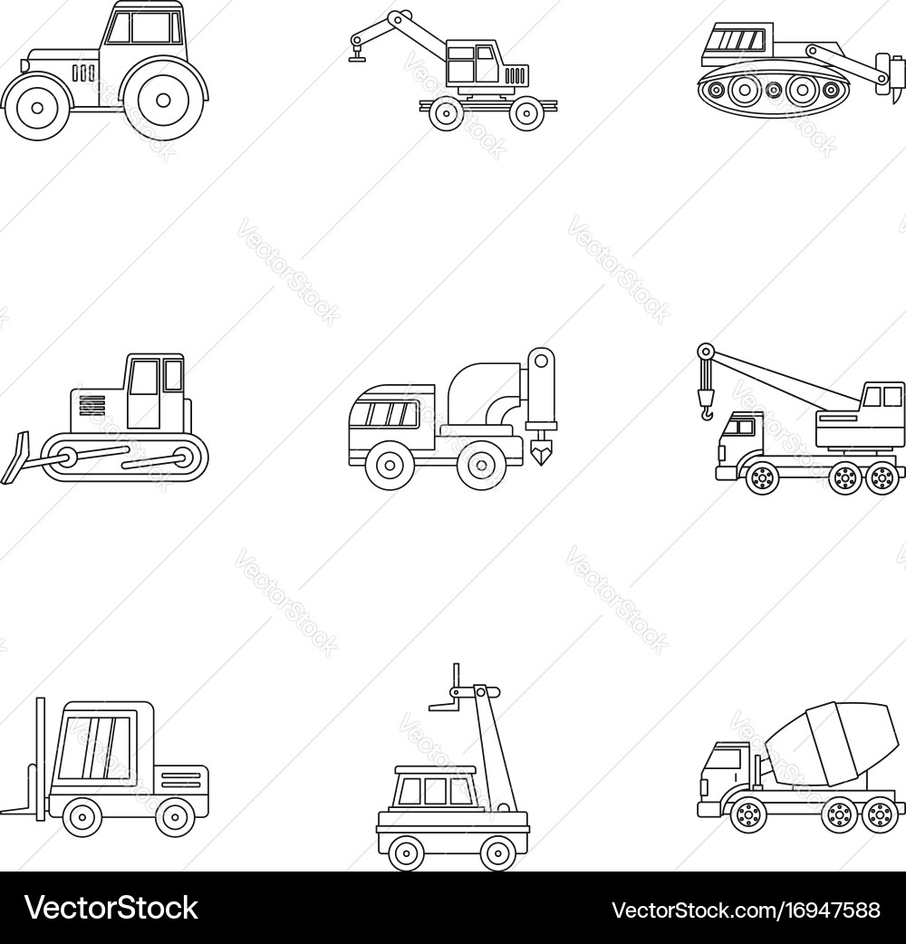 Building vehicle icon set outline style Vector Image