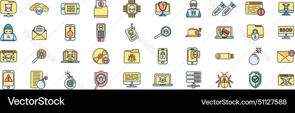 Malware icons set color line vector image