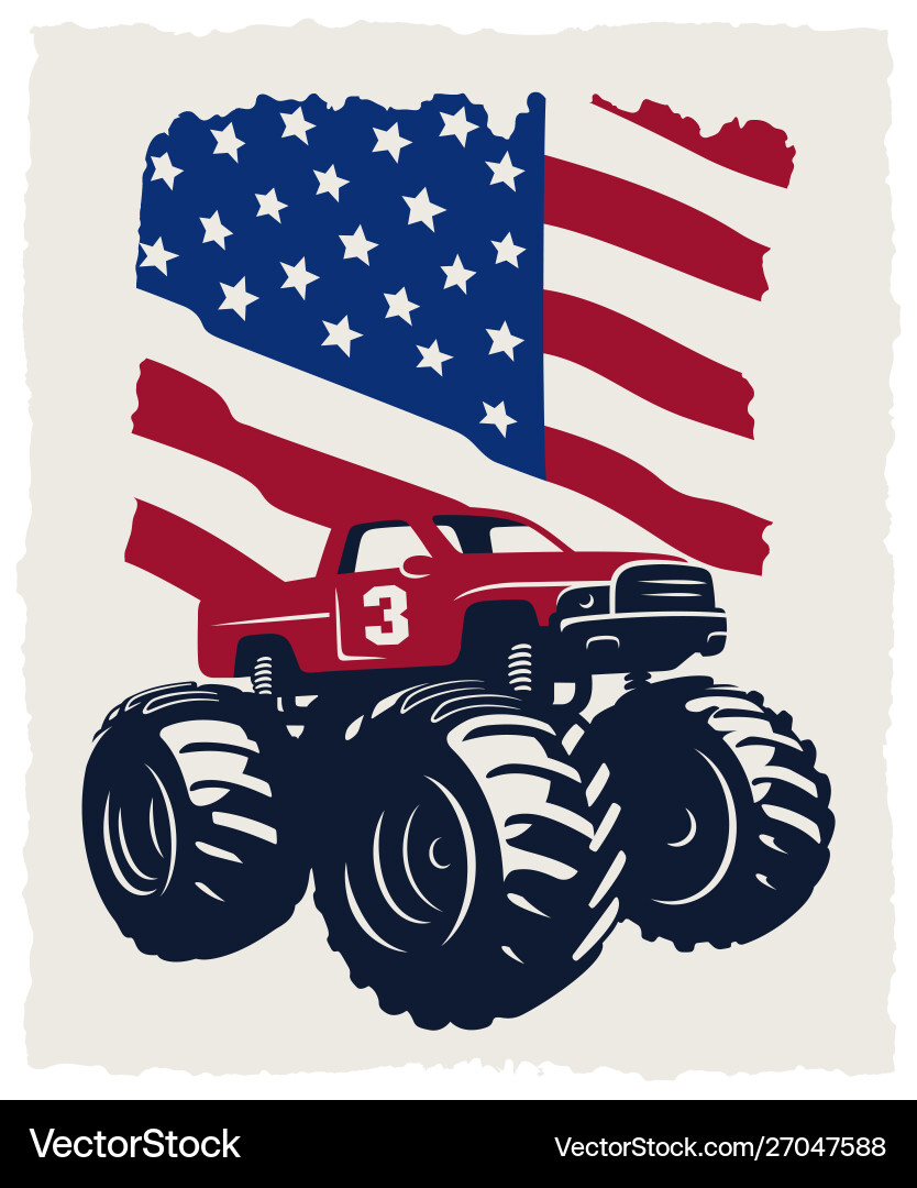Monster Truck & USA Flag Print Vector Image