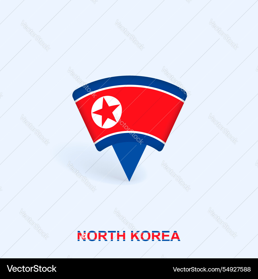 North korea flag map pointer design with shadow North korea flag map pointer design with shadow vector image