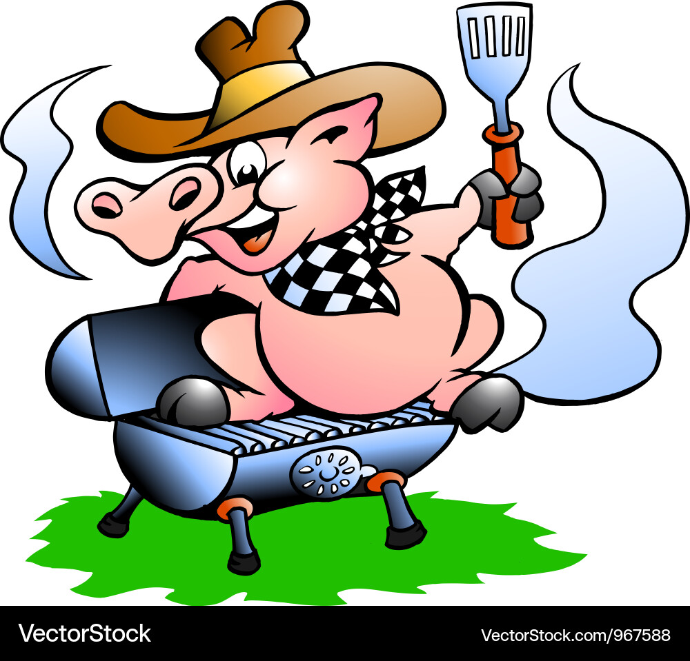 Pig on Grill Barrel - BBQ Scene Vector Image