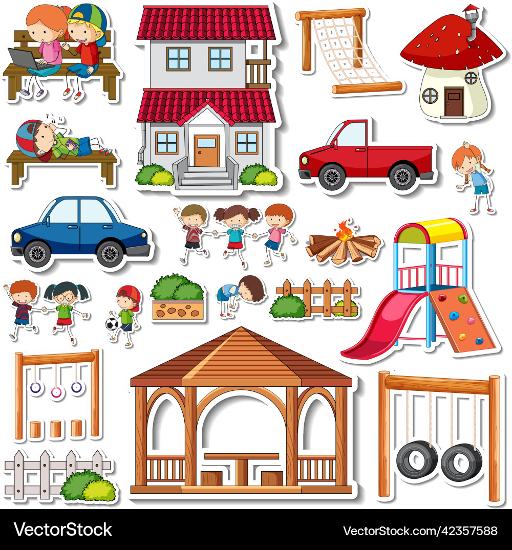 Sticker pack of playground objects Sticker pack of playground objects vector image