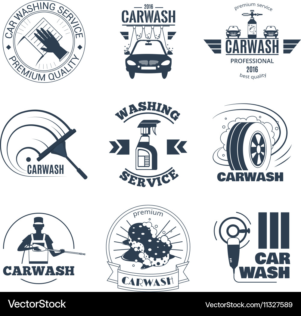 Car Wash Emblems & Icons Set vector image