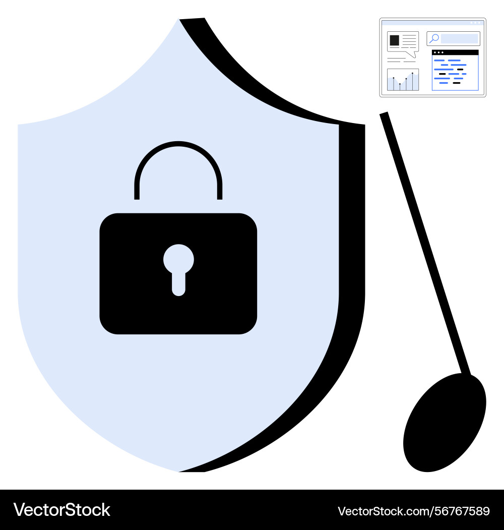 Cybersecurity shield with lock symbol and website Cybersecurity shield with lock symbol and website vector image