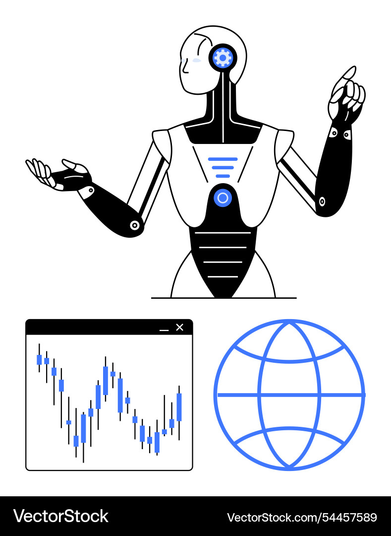 Futuristic robot with data chart and globe Futuristic robot with data chart and globe vector image