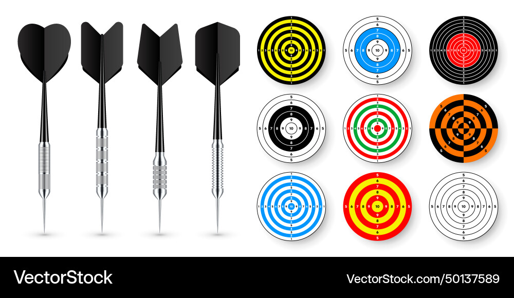Paper targets with dart arrows and shadows Paper targets with dart arrows and shadows vector image