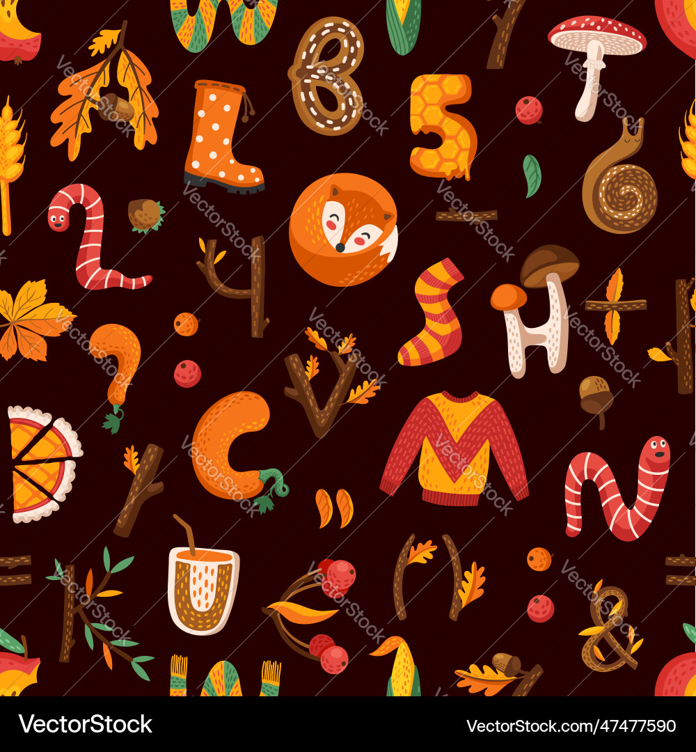 Autumn and thanksgiving letters seamless pattern vector image