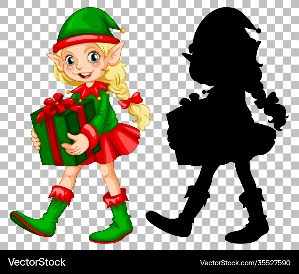 Cheerful Elf Holding Gift Royalty Free Vector Image