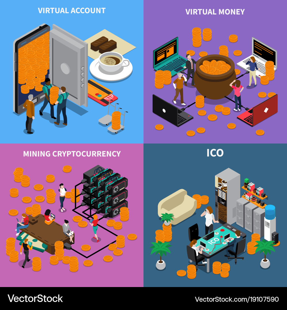 Cryptocurrency Mining Isometric Icons – Royalty-Free Vector | VectorStock