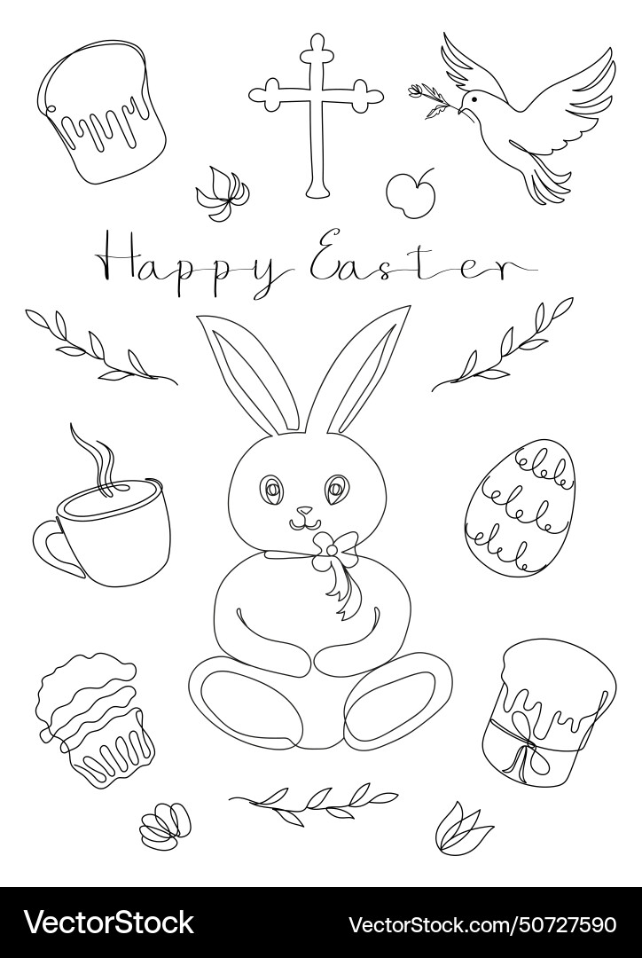 Easter set in continuous one line style Easter set in continuous one line style vector image
