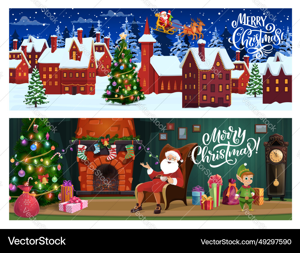 Weihnachtsbanner mit Cartoon santa auf Schlitten Weihnachtsbanner mit Cartoon santa auf Schlitten vektorbild