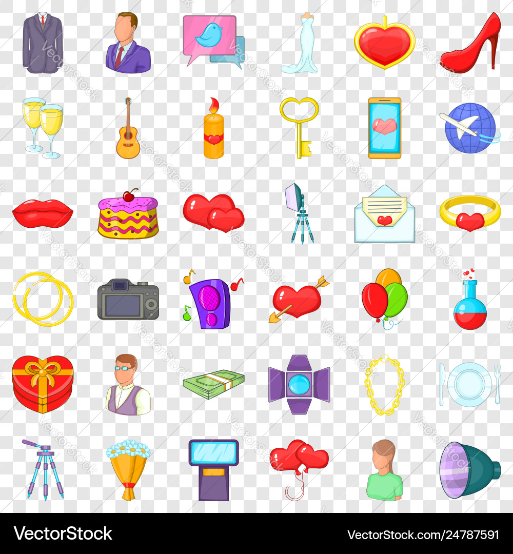Wedding celebration icons set cartoon style Wedding celebration icons set cartoon style vector image