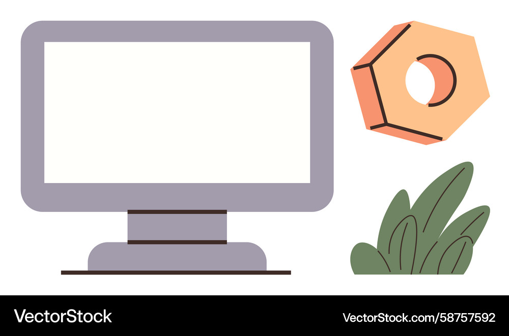 Geometric Tech Monitor with Greenery Vector Image