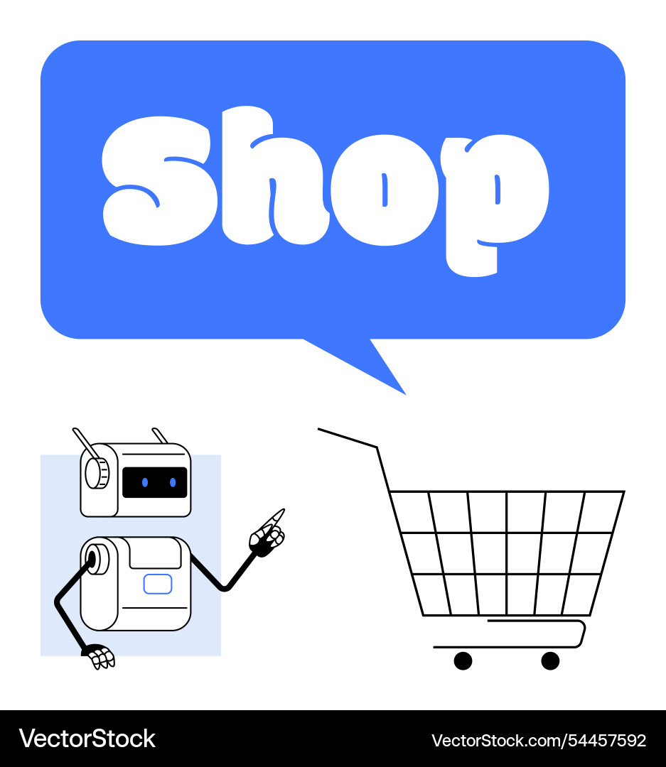 Robot shopping assistant with cart Robot shopping assistant with cart vector image